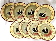 8 Piece Indiana Rooster Dish Set Soup Bowl Salad Plate Yellow Plates Farberware