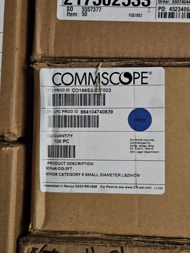 CommScope Systimax CO166S2-03F003 MiNo6 Cat 6 Reduced Diameter 100 Patch Cords - Image 2 of 2