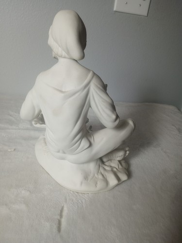 VTG Dresden Porcelain White Bisque Fisherman Smoking Pipe Figurine Statue 11" - Picture 8 of 10