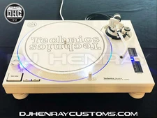 2 custom white powder coated Technics SL1200 mk2 with blue leds Halos turntable