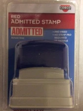 Cosco,Red pre inked Title rubber stamp "ADMITTED" No stamp Pad needed,RE-Inkable
