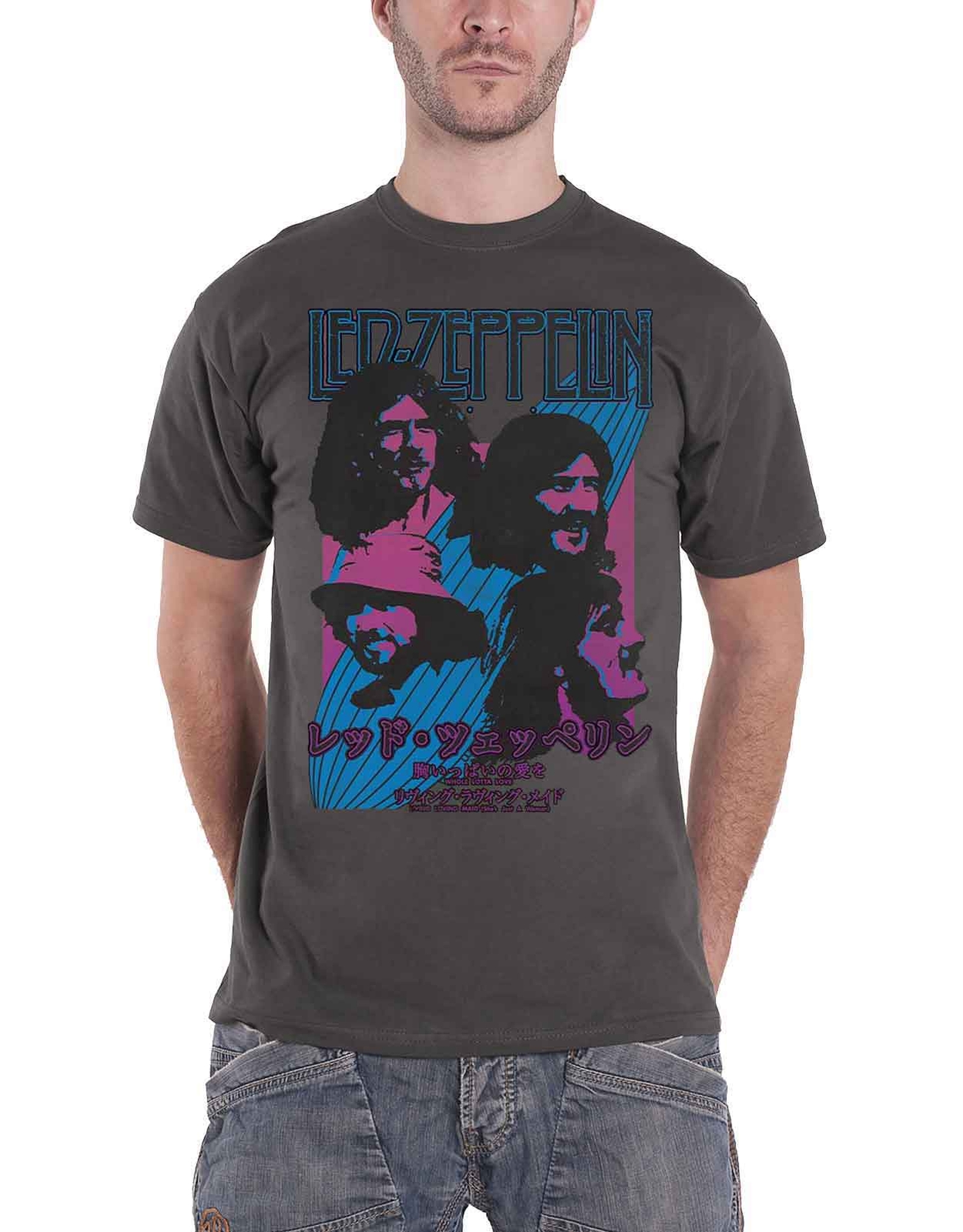 Official Led Zeppelin Japanese Blimp Band Logo T-Shirt for Men in Charcoal Grey