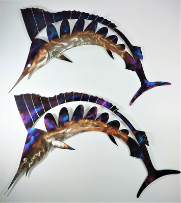 2 Cricket Forge Stainless Jumping Marlin Hanging Wall Art Marine Beach Sea New