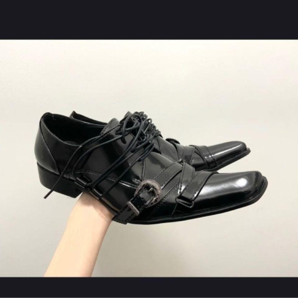SAOLA Scarpe da uomo inglesi punta quadrata eleganti moda fibbia lacci cinturino pelle calde