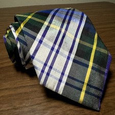 Phineas Cole Silk Tartan Plaid Necktie Blue Green Made in USA