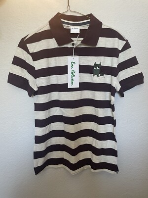 Em Polham Polo Style Collard Striped Shirt Size Medium Women s Maroon Cream