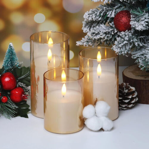 3Pack Gold Glass Flameless LED Candles with Remote Battery Operated Flickering - Picture 4 of 4
