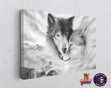 Wolf Love Siberian Husky Wild Animals Canvas Decor Art Print Room Painting