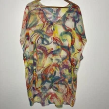 JOHN MARK 100% silk colorful tunic top size small lagenlook lightweight designer
