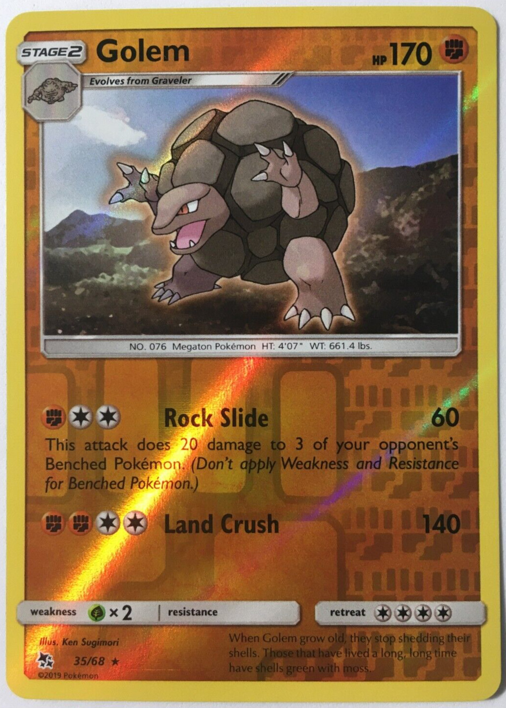 POKEMON GOLEM 35/68 HIDDEN FATES RARE REVERSE HOLO NEAR MINT