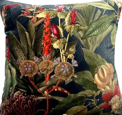 Italian Velvet Cushion Cover Floral Printed Black Red Pink  18" 20" 22" 24"