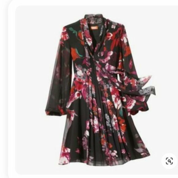 target floral pleated dress Women's Wrap V Neck Floral Pleated Dress Short Lantern Sleeve Belted Flowy A Line Midi Dress Medium Green : Target