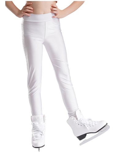 Girls Kids High Waist Sparkly Rhinestones Figure Skating Athletic Dance Pants - Picture 31 of 70
