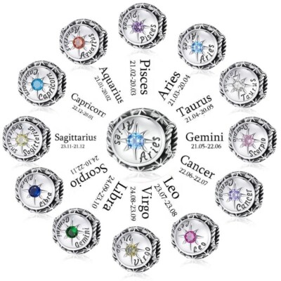 Sternzeichen Anhänger Sternzeichen Geburtsstein Horoskop Echt 925 Sterling Silber  