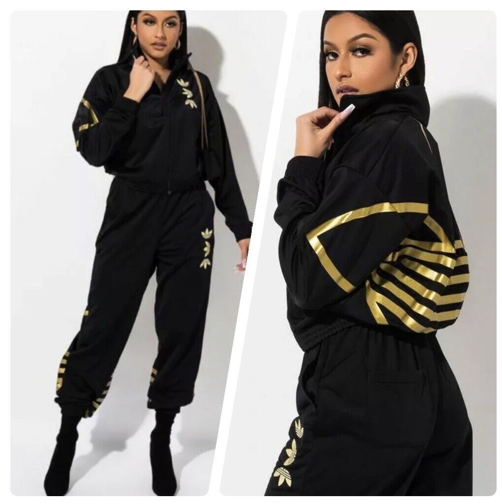 Adidas Originals Large Logo Black Gold Track Pants and Adidas Originals Large Logo Black Gold Track Pants and