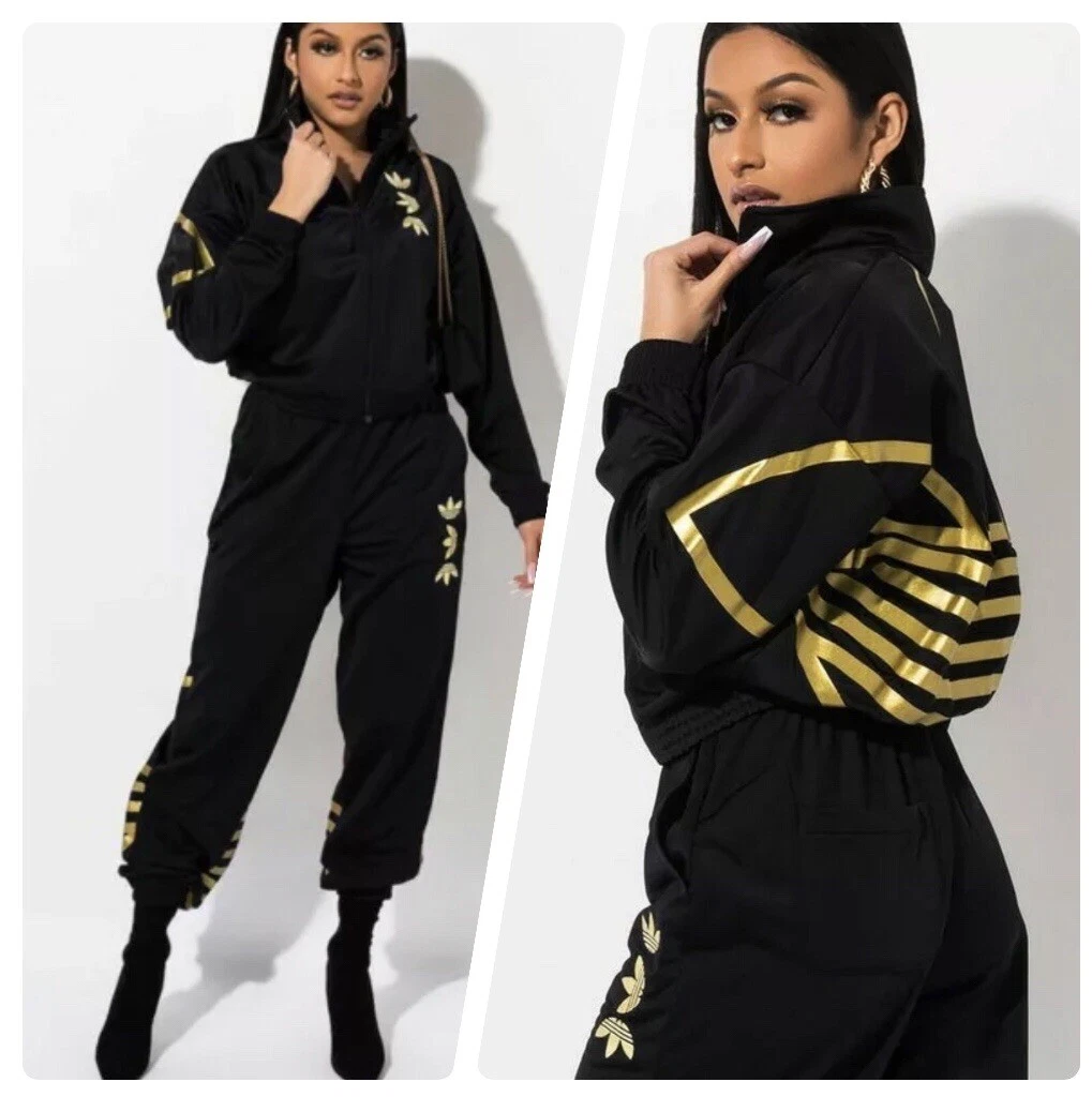 Adidas Originals Large Black Gold and Jacket Set Outfit XL Rare |