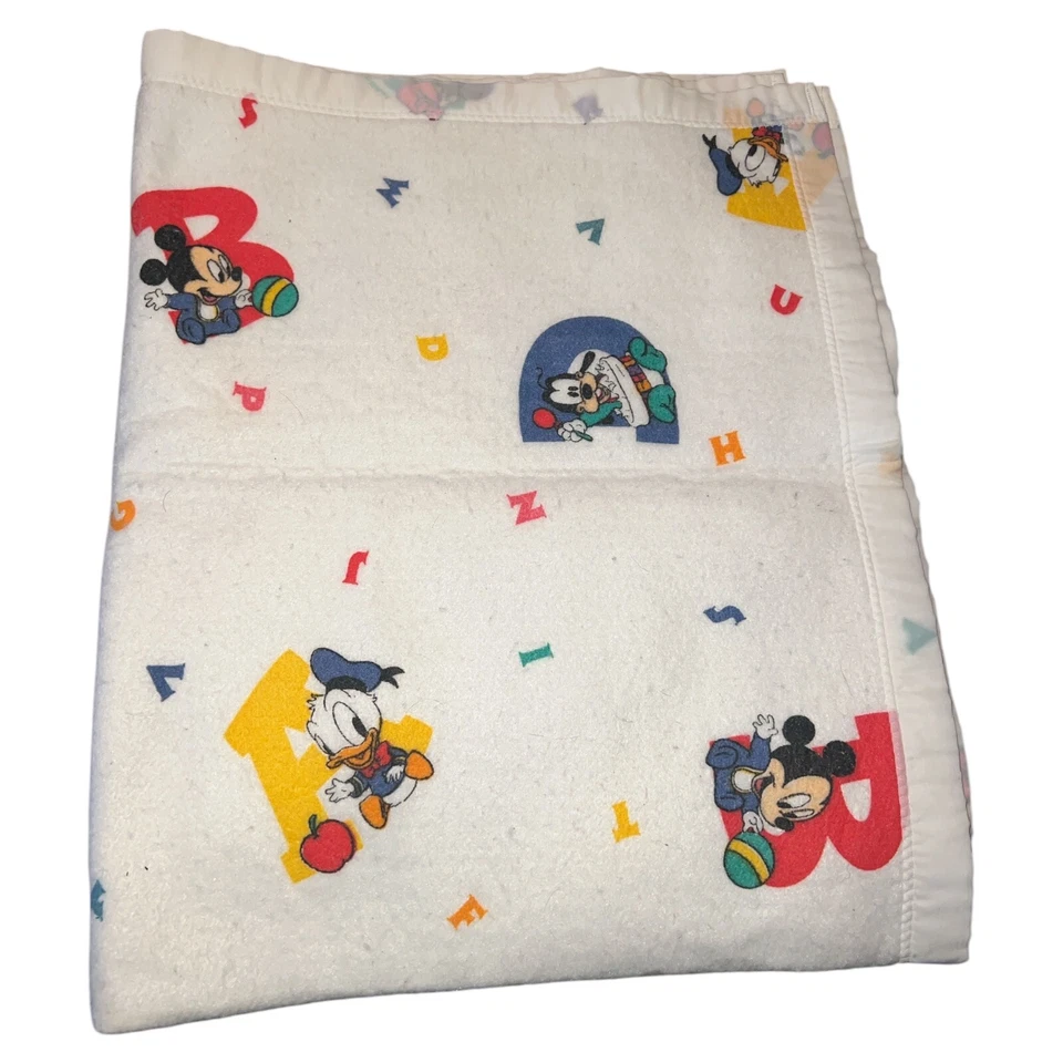 Manta de bebé vintage años 80 Disney Babies ABC poli acrílico Dundee blanco borde de nailon Foto 2 de 4