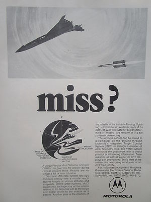 8/1971 PUB MOTOROLA ELECTRONICS VMDI VECTOR MISS DISTANCE INDICATOR MISSILE AD
