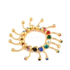 Gold Color Belly Button Ring Double Jeweled Navel Rings 316L Steel