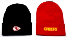2 FOR 10.95! Kansas City Chiefs flat cotton logos on Red/Black  beanie  cap hat.