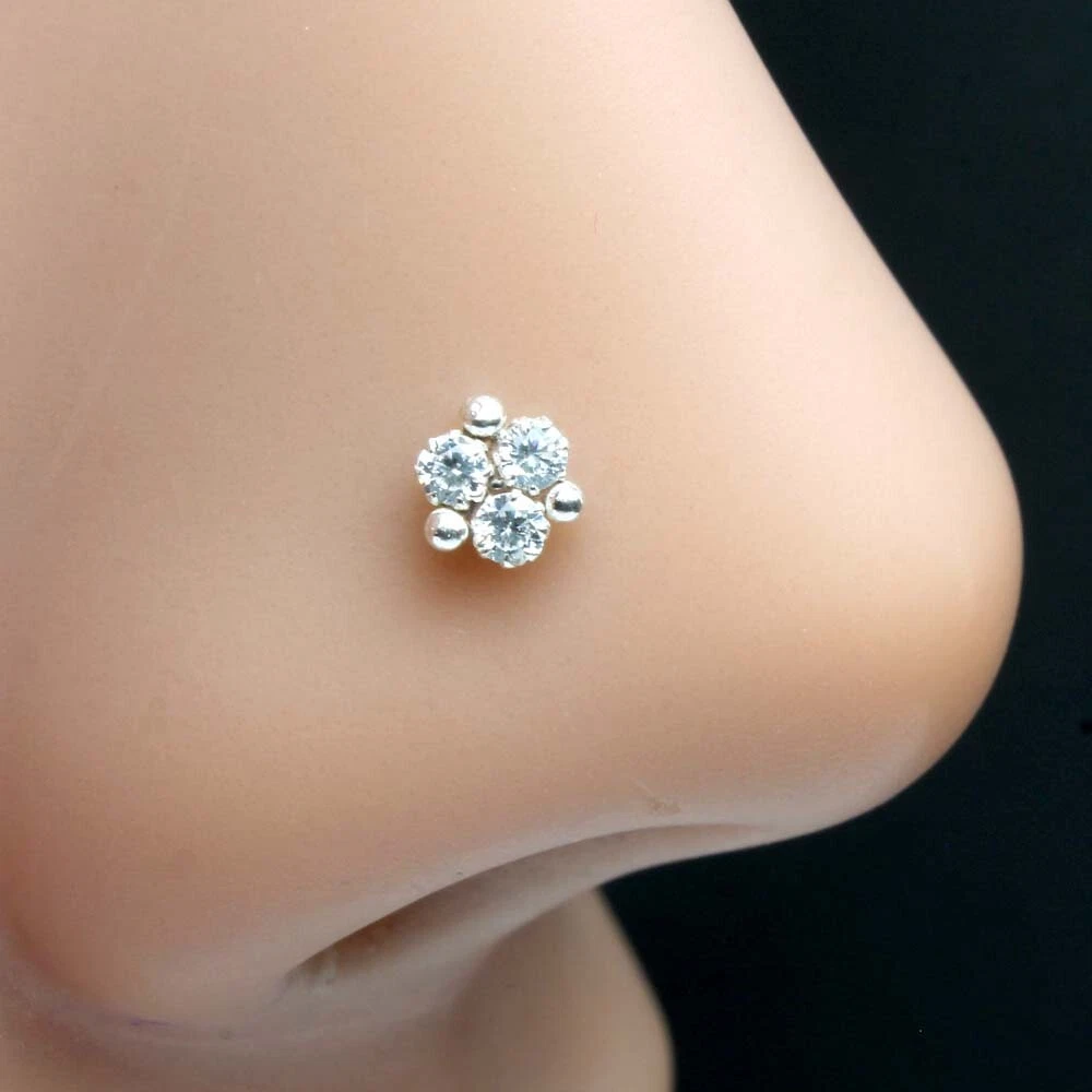 Silver diamond nose stud deals
