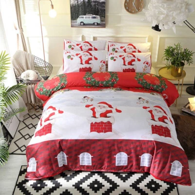 Christmas Santa Quilt Doona Duvet Cover Set Double Queen King Size Pillow Cases - image 1 of 4