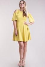 PLUS COLD SHOULDER SHORT SLEEVES PARTY SEMI-FORMAL MUSTARD DRESS NEW 1X 2X 3X