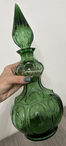 Vintage Empoli Italian Green Glass Genie Bottle Corset Decanter READ - Picture 4 of 13