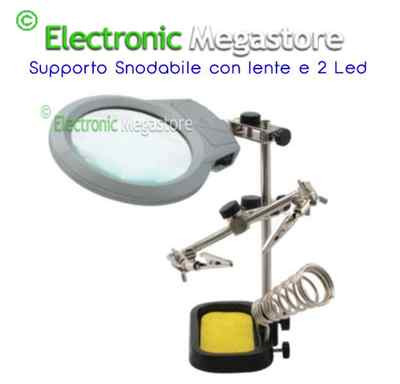 Lente Ingrandimento LED Terza Mano Pinze Supporto Saldatore Stagno Base Ghisa - Foto 4