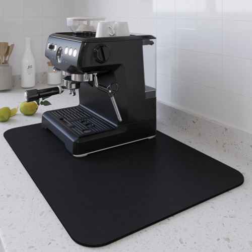 Coffee Mat Black Large Dish Drying Mat for Kitchen Counter, Hide Stain Absorbent