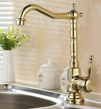 Gold Color Brass Deck Mount Single Handle Kitchen Sink Vanity Faucet Mixer Tap