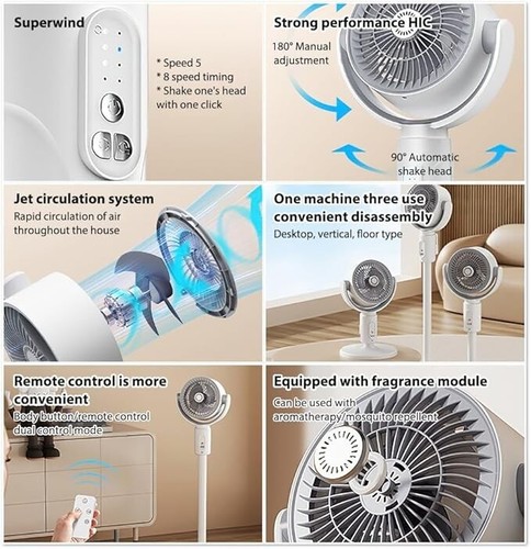 VENTILATORE OSCILLANTE A PIANTANA 3 IN 1 SILENZIOSO CON TELECOMANDO A 5 VELOCITÁ - Foto 4 di 8