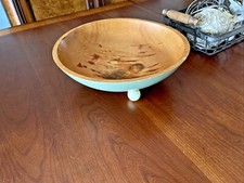 Vtg Wooden 13" Out of Round Mint Green Bottom Dough Fruit Bowl Farmhouse Decor