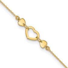 14k Yellow Gold Polished Open Heart 10 inch Plus 0.75 inch Extender - Total
