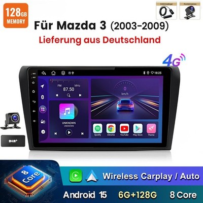 DAB+ CAM 6+128GB Android Autoradio Carplay Navi 4G Für MAZDA 3 BK 2003-2009 Bose