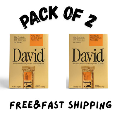 (2 PK) David High Protein Bars,Peanut Butter Chocolate Chunk,28g Protein 4 Count