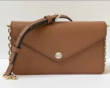 MICHAEL KORS JET SET TRAVEL SMALL FLAP POCKET ENVELOPE CROSSBODY BAG BROWN