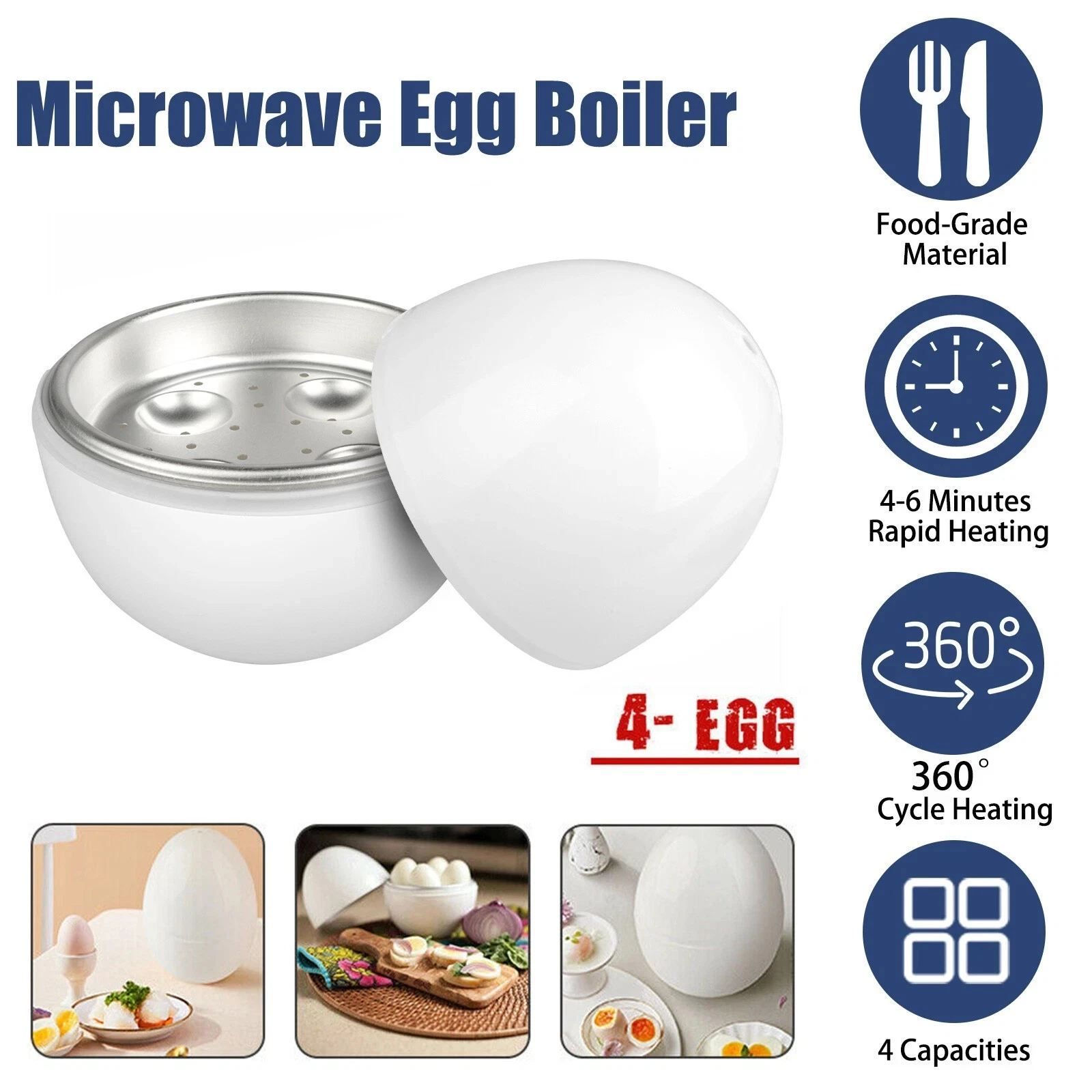 Microwave Egg Boiler Cooker 4 Eggs Pod Detaches Shell Steamer Kitchen Cook Tool