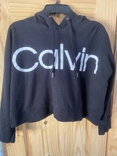 Calvin Klein Performance Cropped Hoodie Women's XL Black White Logo