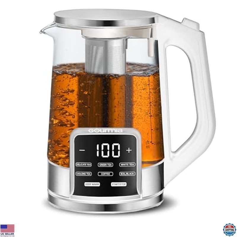 Gourmia 1.7L Programmable Glass Kettle &ndash; White Electric Tea & Coffee Maker, 6