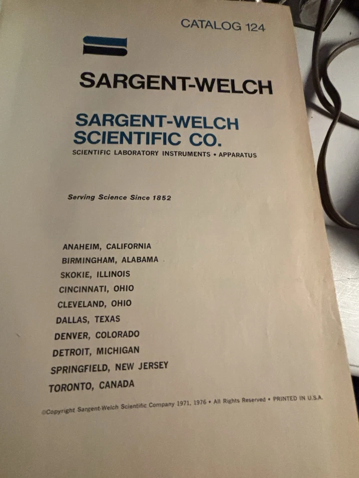 Catálogo 124 Laboratorio Científico, Aparatos y Suministros DE COLECCIÓN SARGENT-WELCH Foto 2 de 4