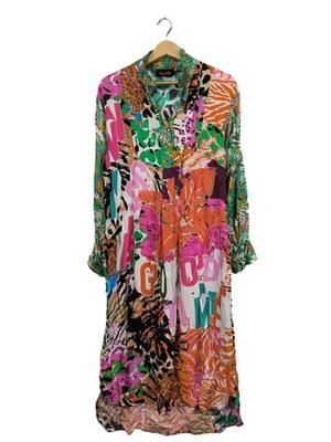 MISS GOODLIFE Langarmkleid Damen Kleid Gr. DE 36 hellorange-pink-grün