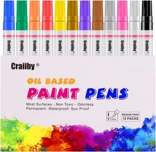 Paint Markers, 12 Pack Oil-Based Waterproof 6 Count (Pack of 2), 12 Colors 