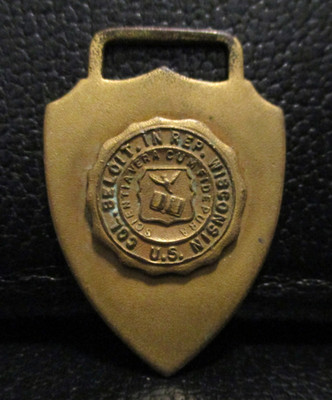 Vintage BELOIT COLLEGE Seal & Motto Brass Watch Fob Commonwealth of Wisconsin WI