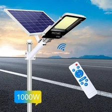1000W Commercial Solar Street Light Outdoor Dusk to Dawn IP67 Road Lamp + Pole