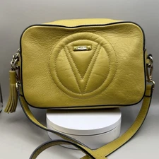 Valentino By Mario Valentino Mia Signature Logo Leather Crossbody Bag Purse Ylw