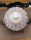Antique Art Deco Palladium Pearl & Diamond Ring 1.00ct Single Cut Diamonds 1930s — photo 2