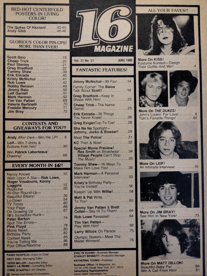 16 Magazine June 1980 KISS, Leif, Cheap Trick, Scott Baio, Andy Gibb, Estrada,KC Foto 2 de 4