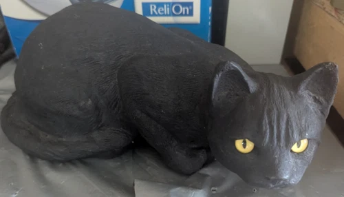 Life-Size Stained Concrete 13" Long Crouching Gray Cat - Made in Ronks, PA