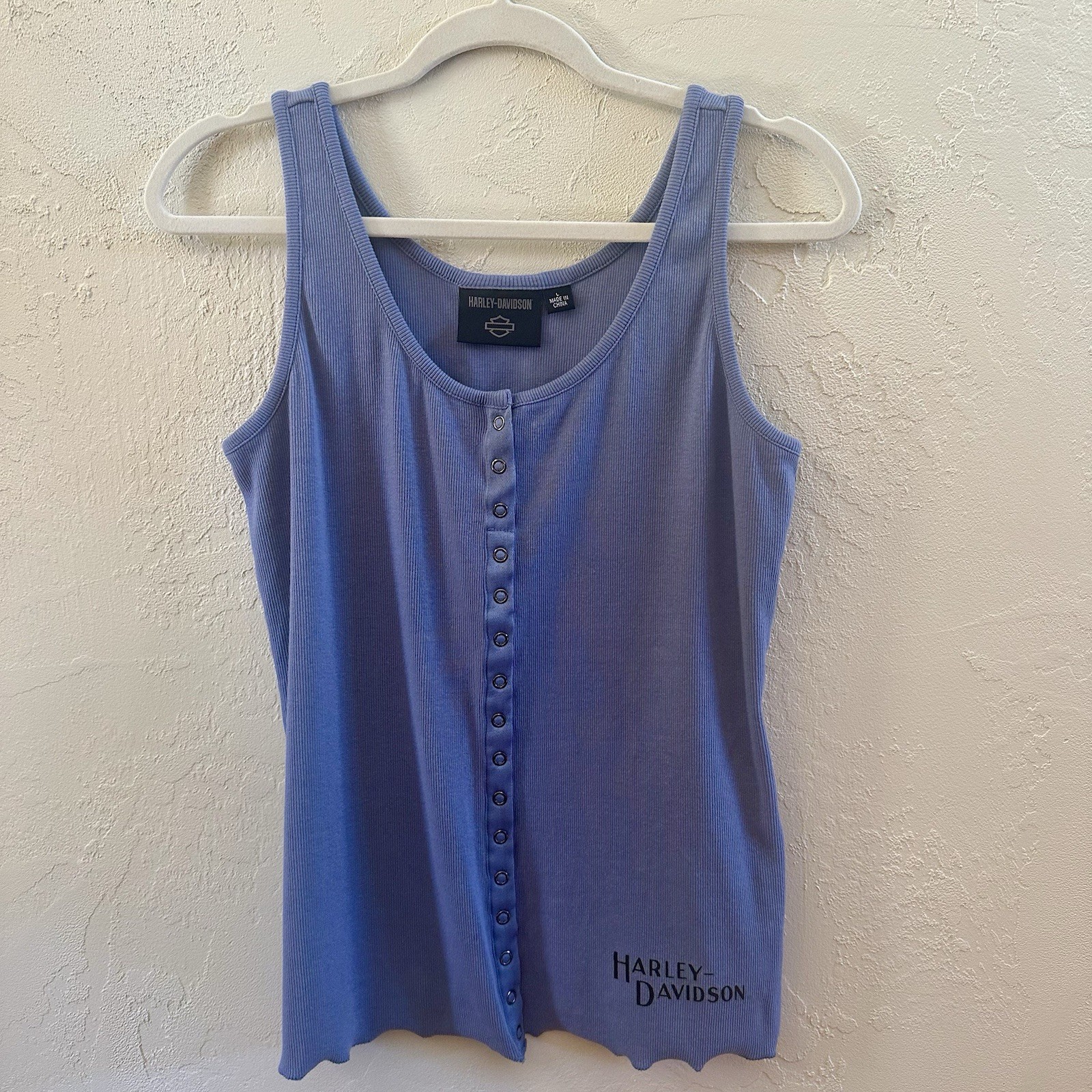 Harley Davidson Blue Basic Ribbed Snap Button Gru… - image 1